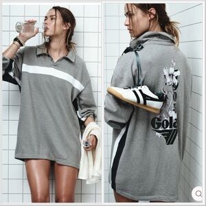 Anthropologie Gray and White Long Sleeve Dress